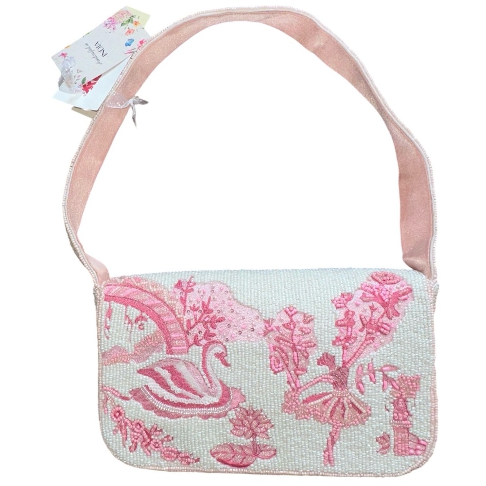 Ballerina Ballet Swan Beaded Bag Handcrafted India White Pink Viral NWT NEW - Picture 4 of 9